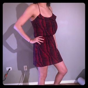 PARKER Blue and Red Striped Silk Racerback Dress